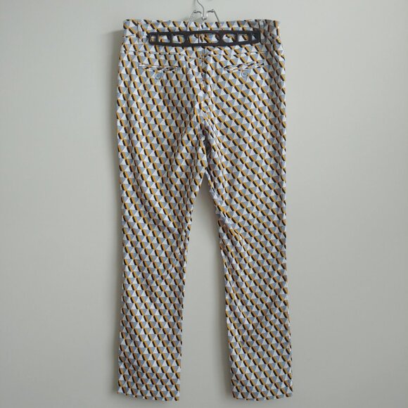 Zilch Amsterdam geometric pattern cotton tapered pants yellow grey white Large - Picture 7 of 15